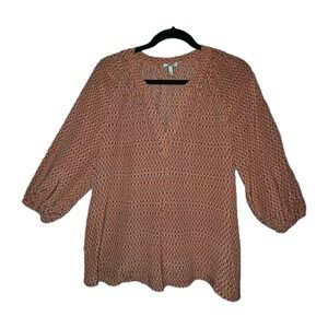 JOIE Addie B Ikat Silk Blouse Women's Small Orange Print Top 3/4 Sleeve Shirt